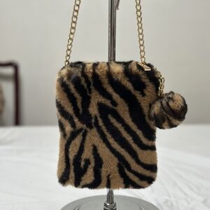 Faux Fur Zebra Print Shoulder Bag